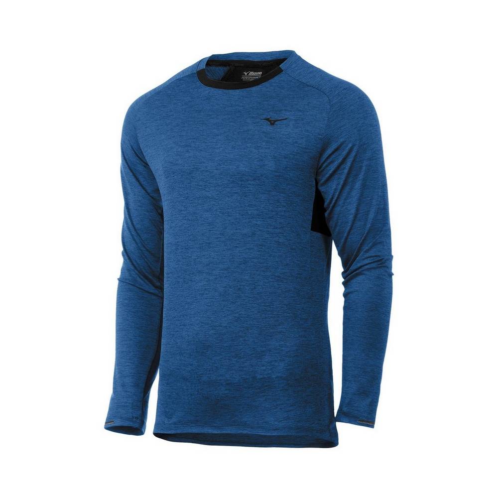 Mizuno Alpha Long Sleeve Férfi Futópóló Kék AKI157320